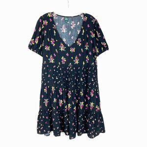 Wild Fable Tiered Mini Dress Size M Black Floral Cottagecore Peasant